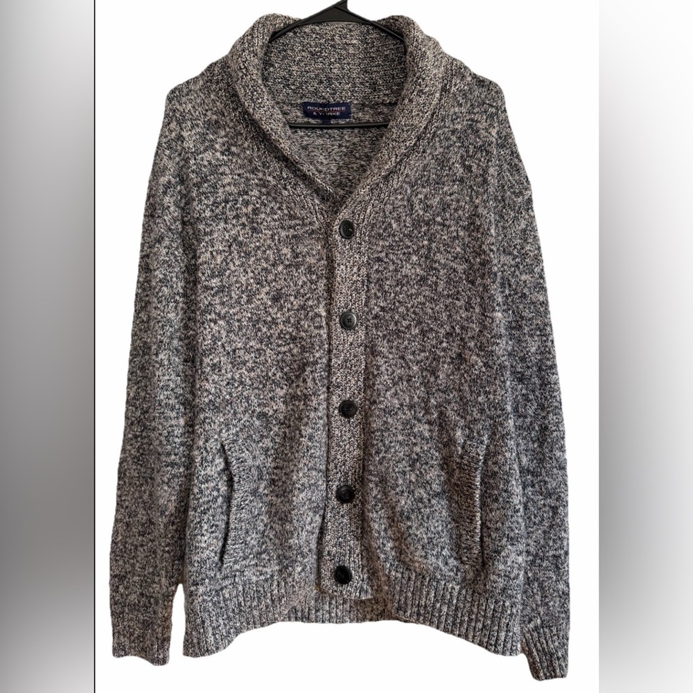 Roundtree & Yorke Cardigan Men's Size Large Gray Shawl Collar Grandpa Old Money